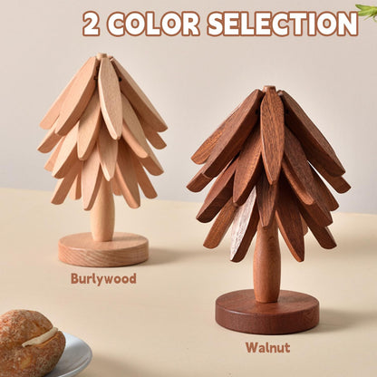 🔥Christmas Early Discount 49% Off✨Natural Tree Trivet Set - 4 Wooden Trivets & 1 Stand Like a Christmas Tree