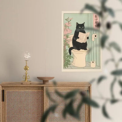 🐱Japanese Black Cat on A Toilet Poster