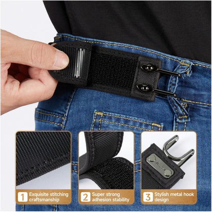 Tactical Metal Hook Elastic Belt (Unisex) - Patented No - Buckle Invisible Design | Soft Adjustable Side