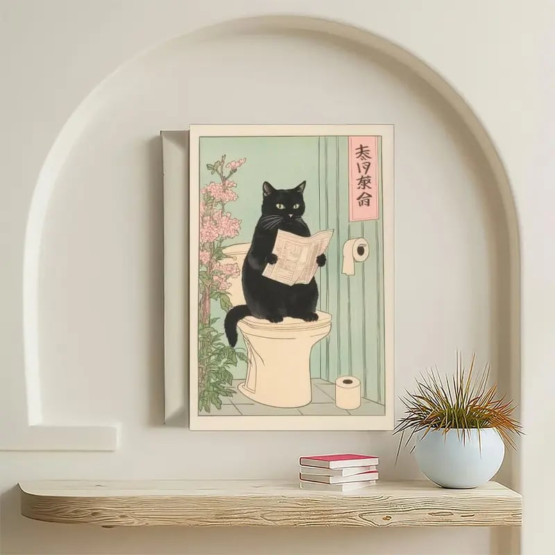 🐱Japanese Black Cat on A Toilet Poster