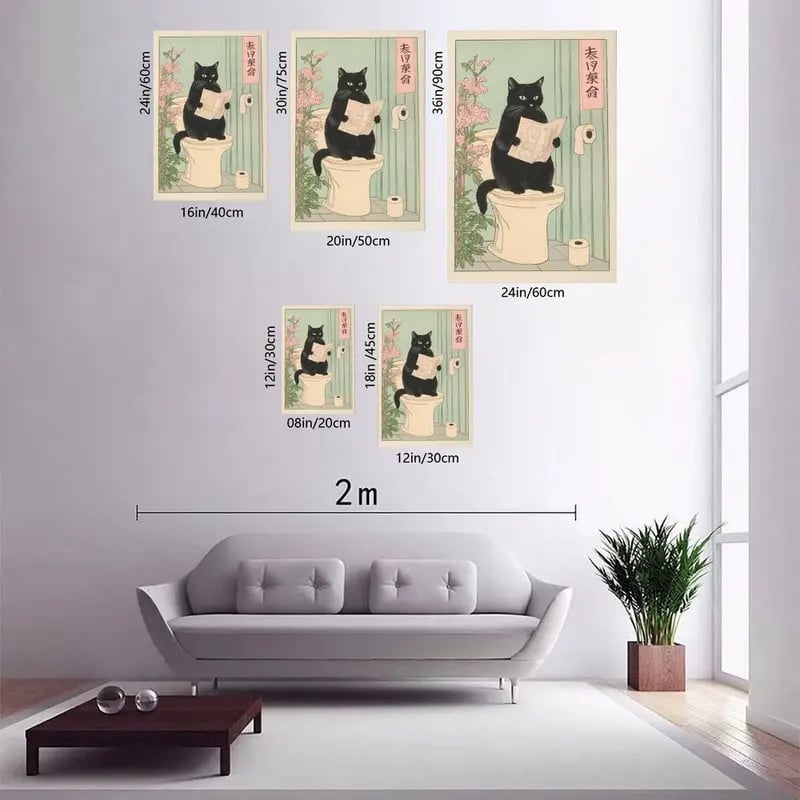 🐱Japanese Black Cat on A Toilet Poster