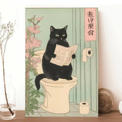 🐱Japanese Black Cat on A Toilet Poster